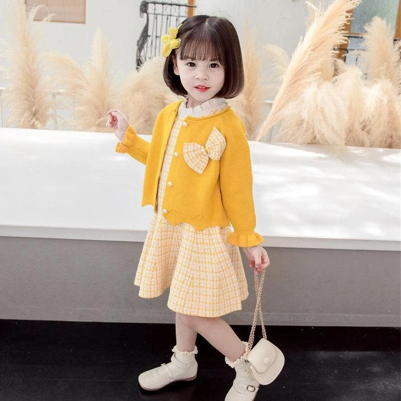 女童秋冬连衣裙2件套装公主裙2024新款宝宝儿童套装小众长款