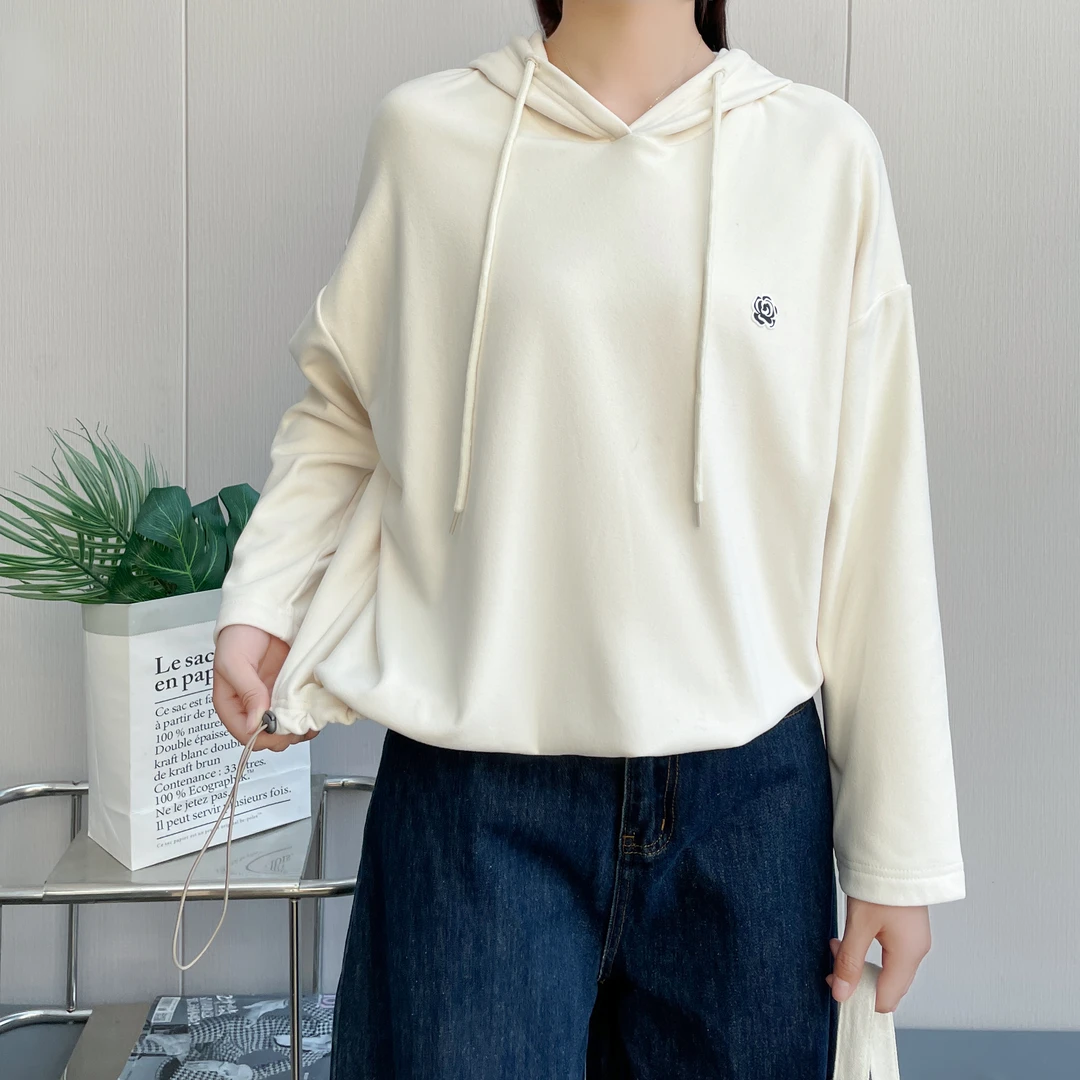2024年秋冬新款！软糯简约长袖抽绳连帽宽松上衣Y3034