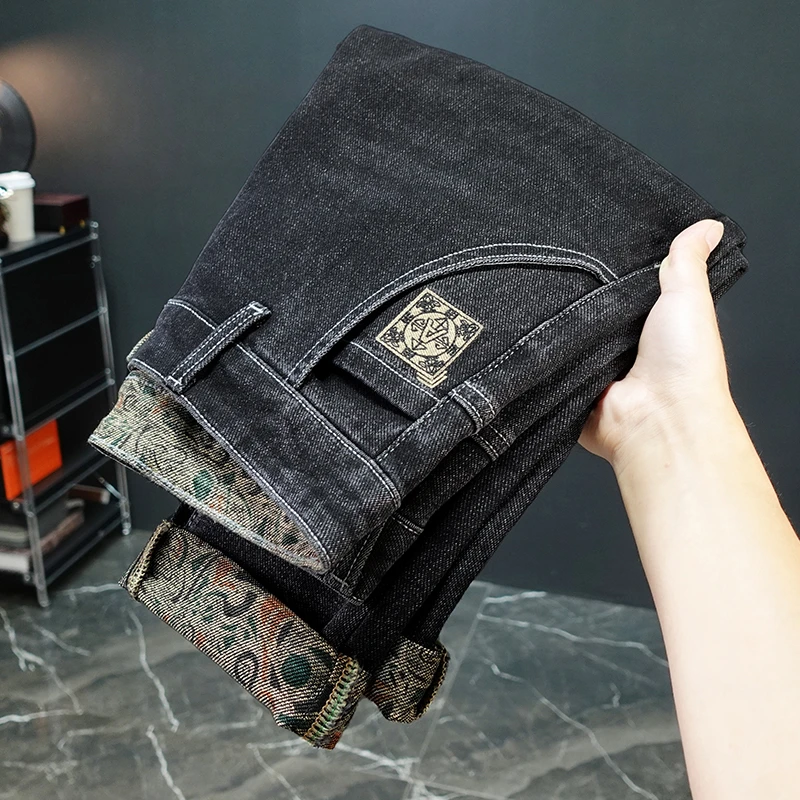 秋季新款男士牛仔裤秋冬新款时尚男款长裤刺绣亲肤修身小直筒男裤
