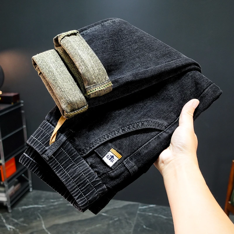 牛仔裤男款爆款2025秋季新款抽绳男士韩版时尚百搭松紧腰弹力直筒