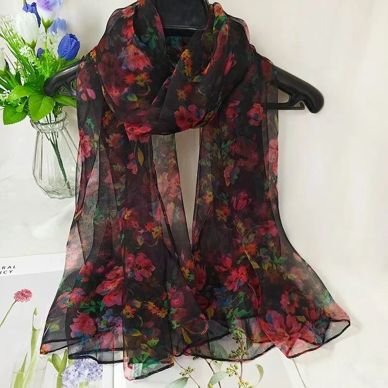 【杜鹃花】杭州丝绸优雅丝巾气质披肩时尚百搭女士夏季韩版花丝女