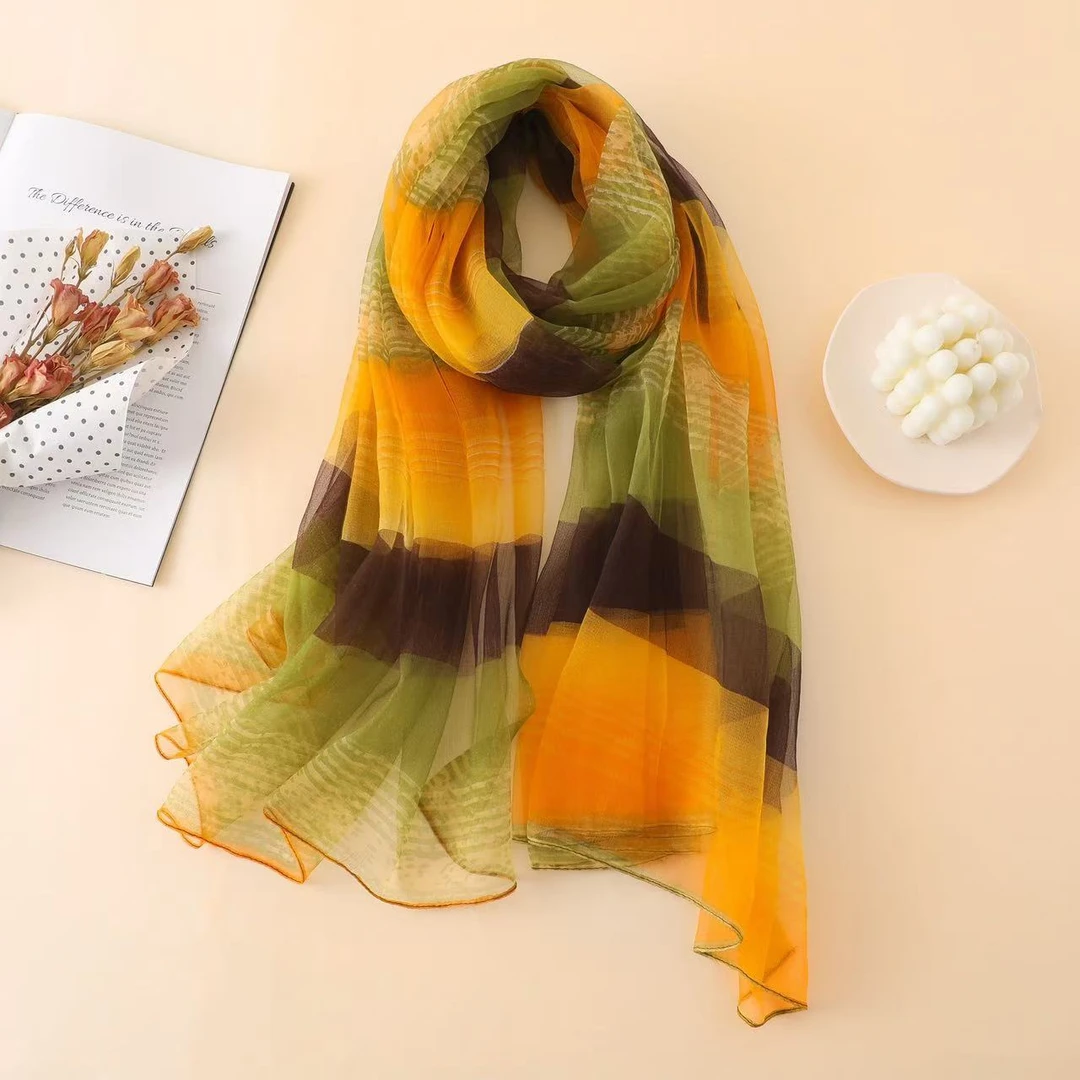 【三色彩虹】杭州丝绸女士薄款文艺丝巾春秋桑蚕丝围巾女冬季冬季