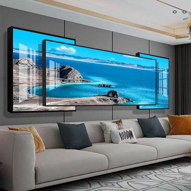 叠加装饰画客厅高级感大气风景高档现代简约沙发背景墙挂画晶瓷画