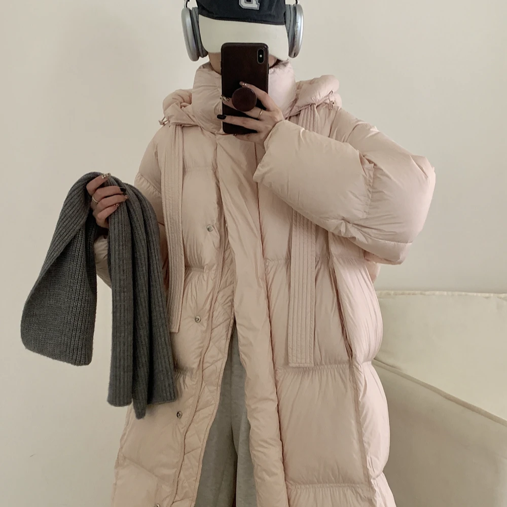 新国标90白鸭绒羽绒服女中长款加厚宽松美拉德连帽保暖面包服外套