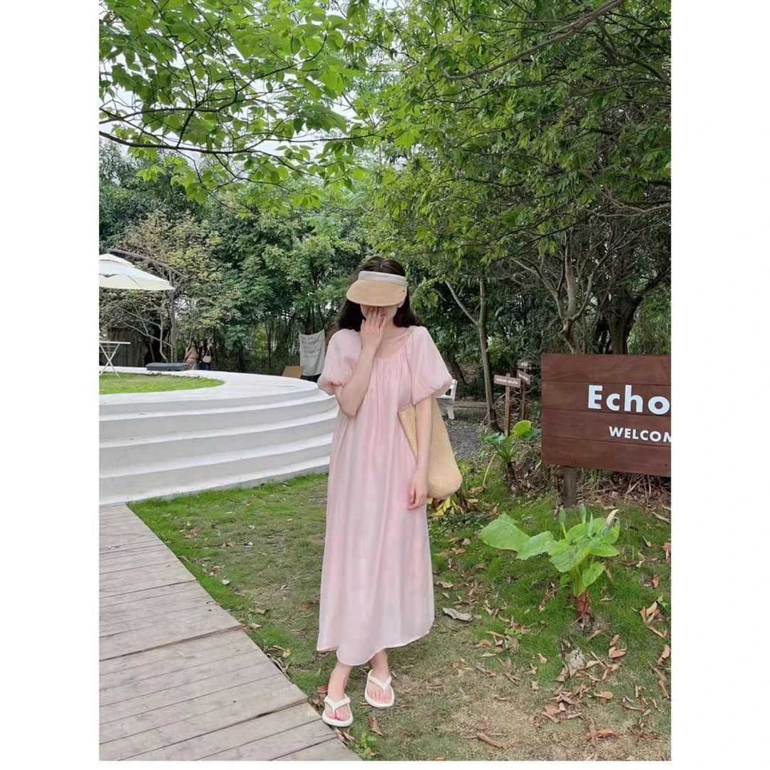 肉肉推荐 【半岛温柔】韩国东大门夏款短袖气质连衣裙女带绑带时尚