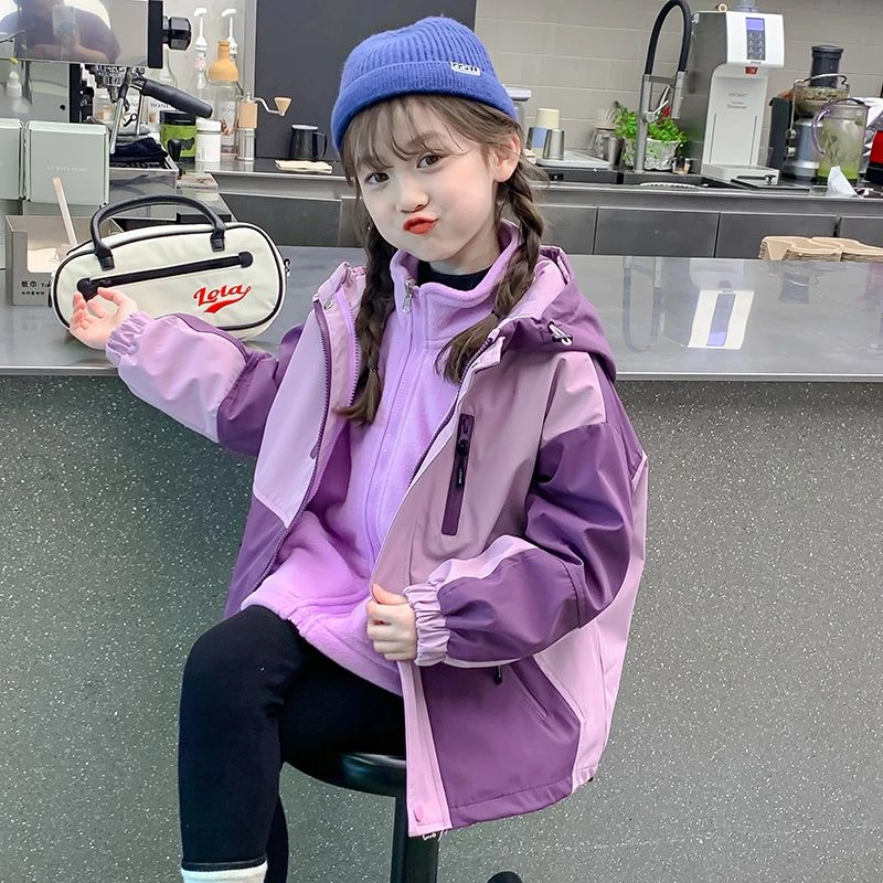 女童外套春秋款2025新款洋气儿童连帽上衣中大童秋装户外冲锋衣潮