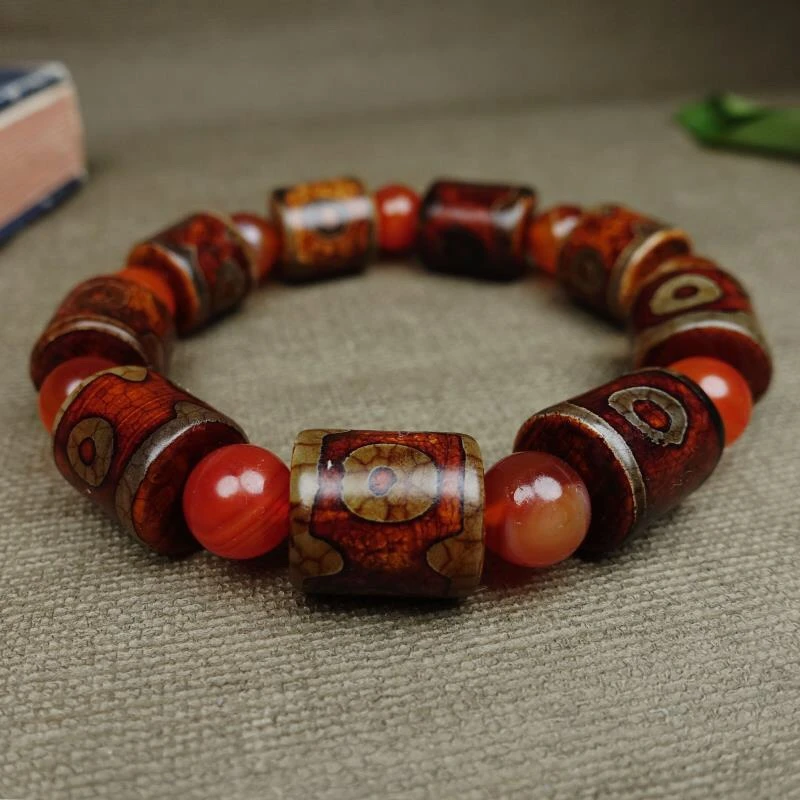 藏式藏传老玛瑙三眼古珠手串复古民族风个性时尚精致手链精美国风