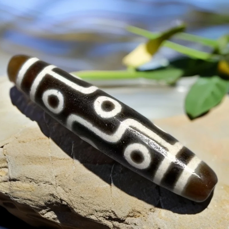 网红藏传藏族天然玛瑙风化九眼时尚复古流行百搭古珠通用吊坠项链