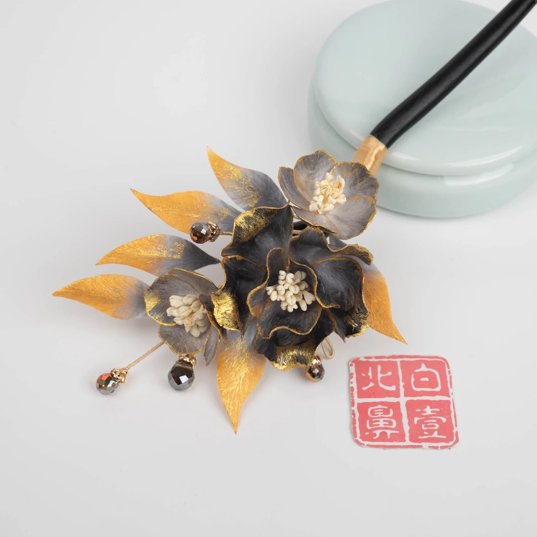 白壹北鼻【夜公子木簪】手工原创非遗绒花发簪汉服头饰旗袍发饰