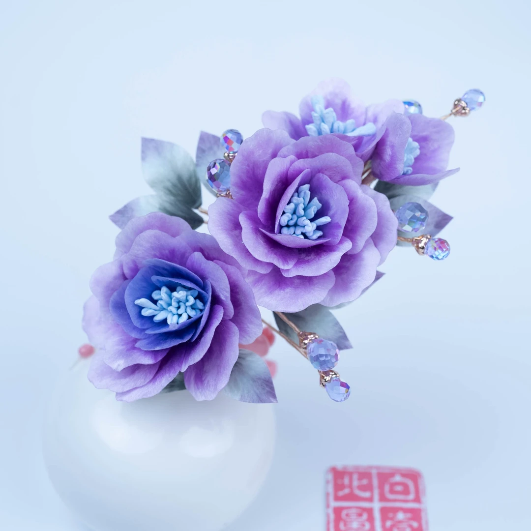 白壹北鼻【紫云】手工非遗绒花百搭古风仙气复古紫色发簪簪子明制