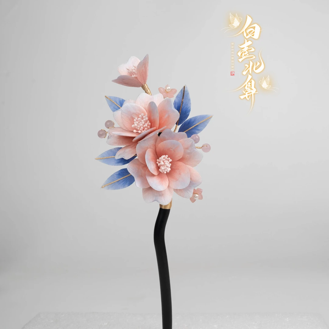 白壹北鼻【粉樱】手工原创非遗绒花古风头饰汉服旗袍发饰发簪子