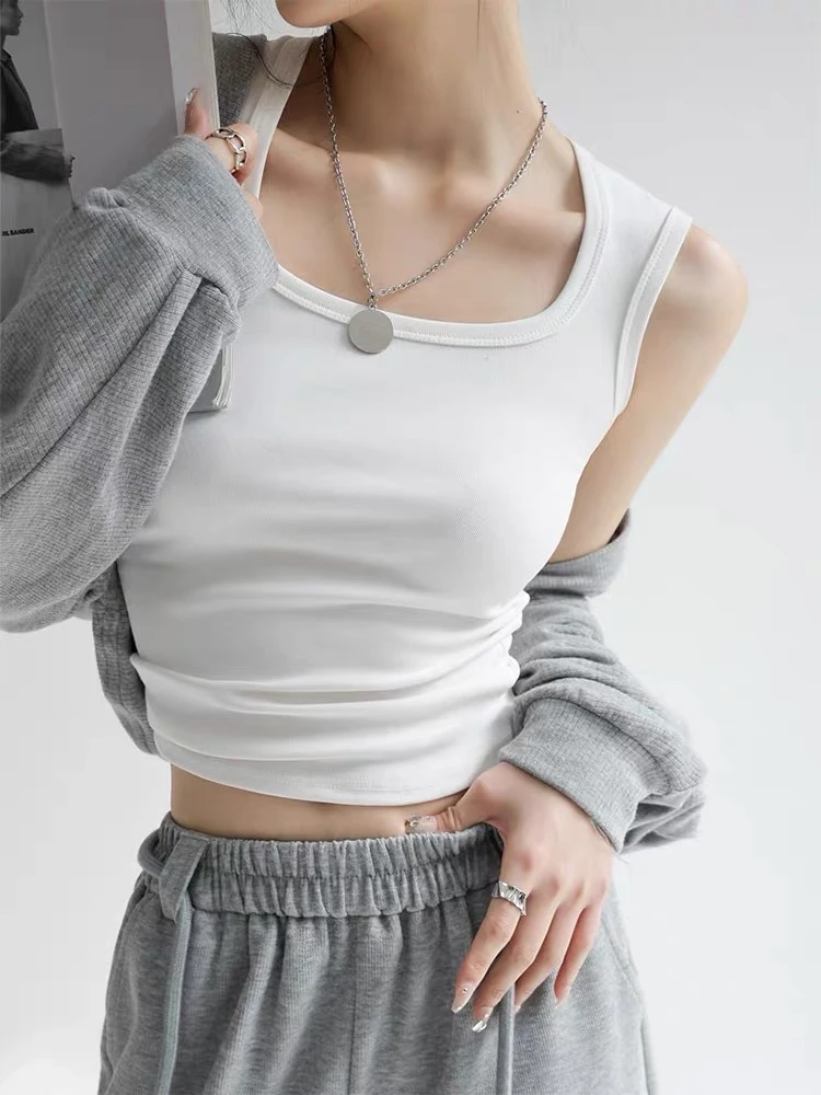 【厂家直销】方领吊带工字背心女内搭夏季遮副乳外穿打底无袖上衣