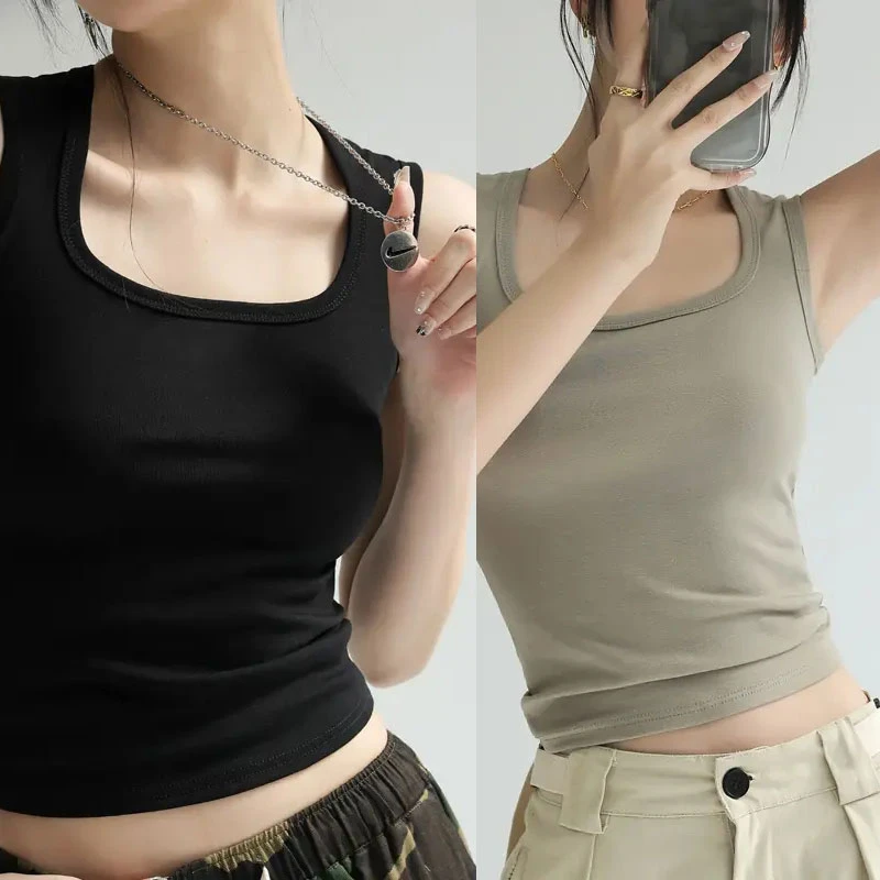 【厂家直销】方领吊带工字背心女内搭夏季遮副乳外穿打底无袖上衣