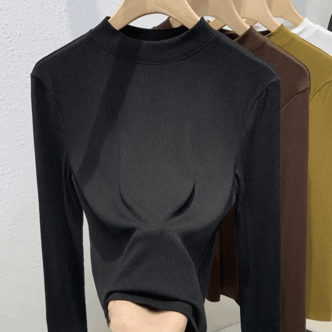 【早秋新款】时尚立领打底衫女简约百搭修身显瘦半高领内搭长袖网红