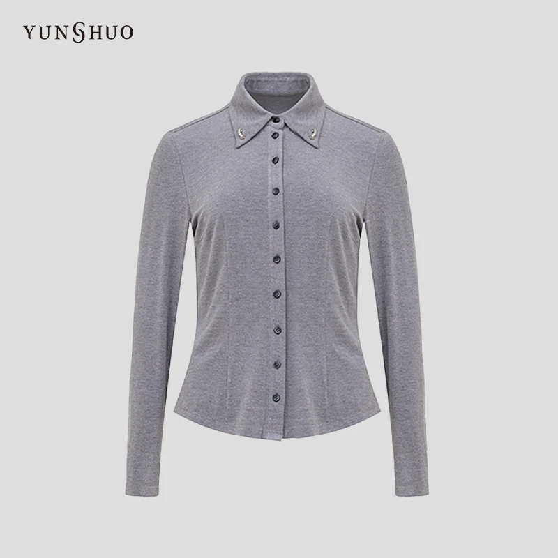 YUNSHUO 新款衬衫女秋冬翻领经典修身百搭衬衣339712