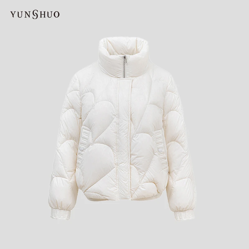 YUNSHUO短款羽绒服女保暖白鸭绒立领时尚815090