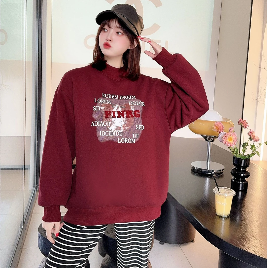 【加加绒糕糕绒】新款休闲时尚百搭圆领卫衣印花字母爆款上衣潮