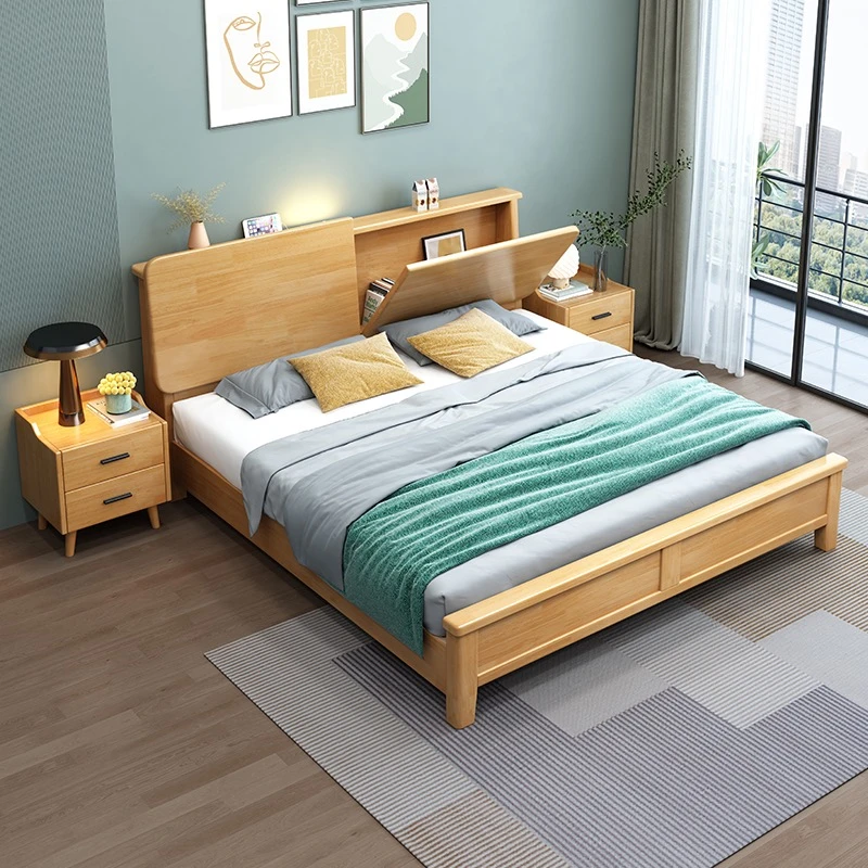 小马特双人床主卧储物经济型北欧原木日式单人1.5米1.8米床实木床