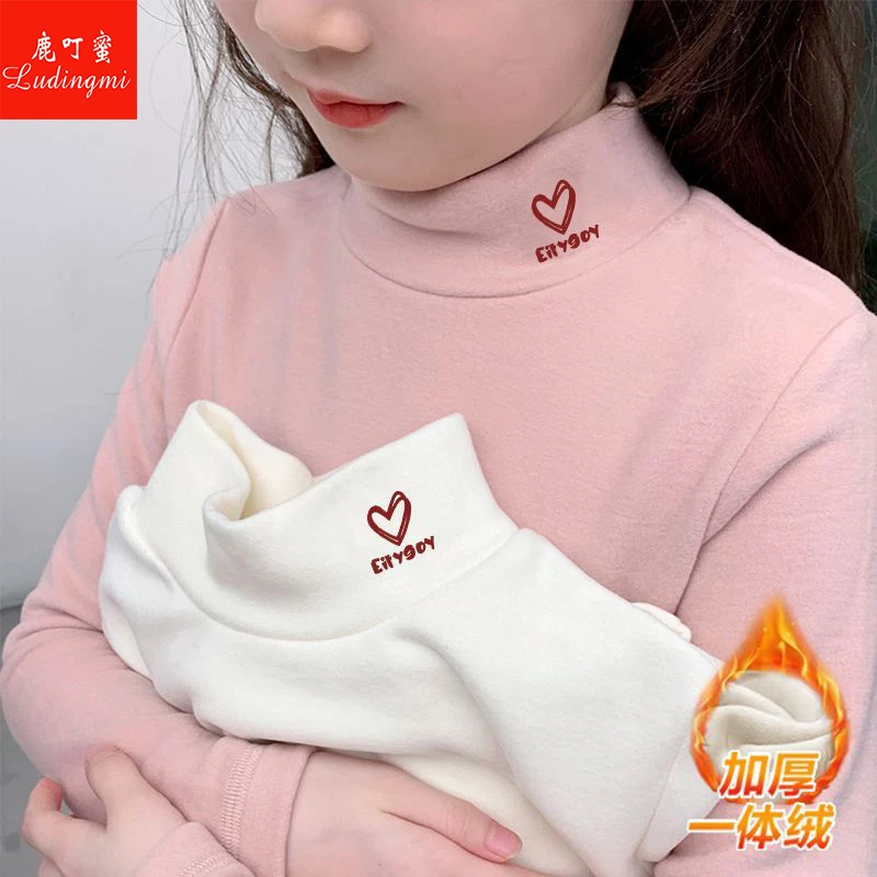 儿童德绒打底衫洋气半高领秋冬内搭新款女童长袖保暖德绒上衣