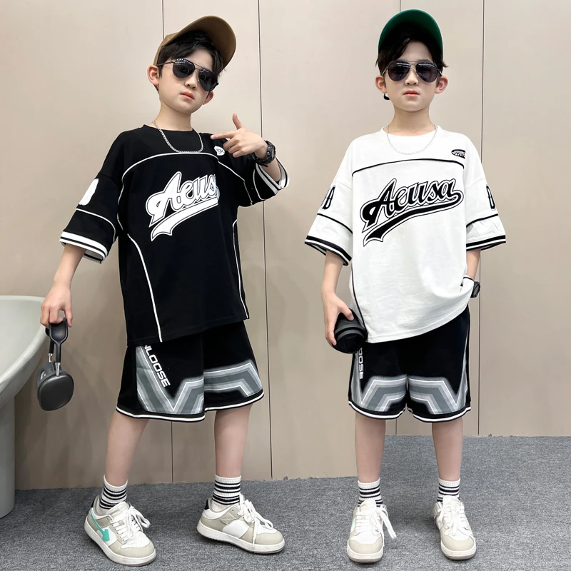 童装男童运动套装中大童薄款儿童洋气时尚短袖男孩休闲宽松衣服帅