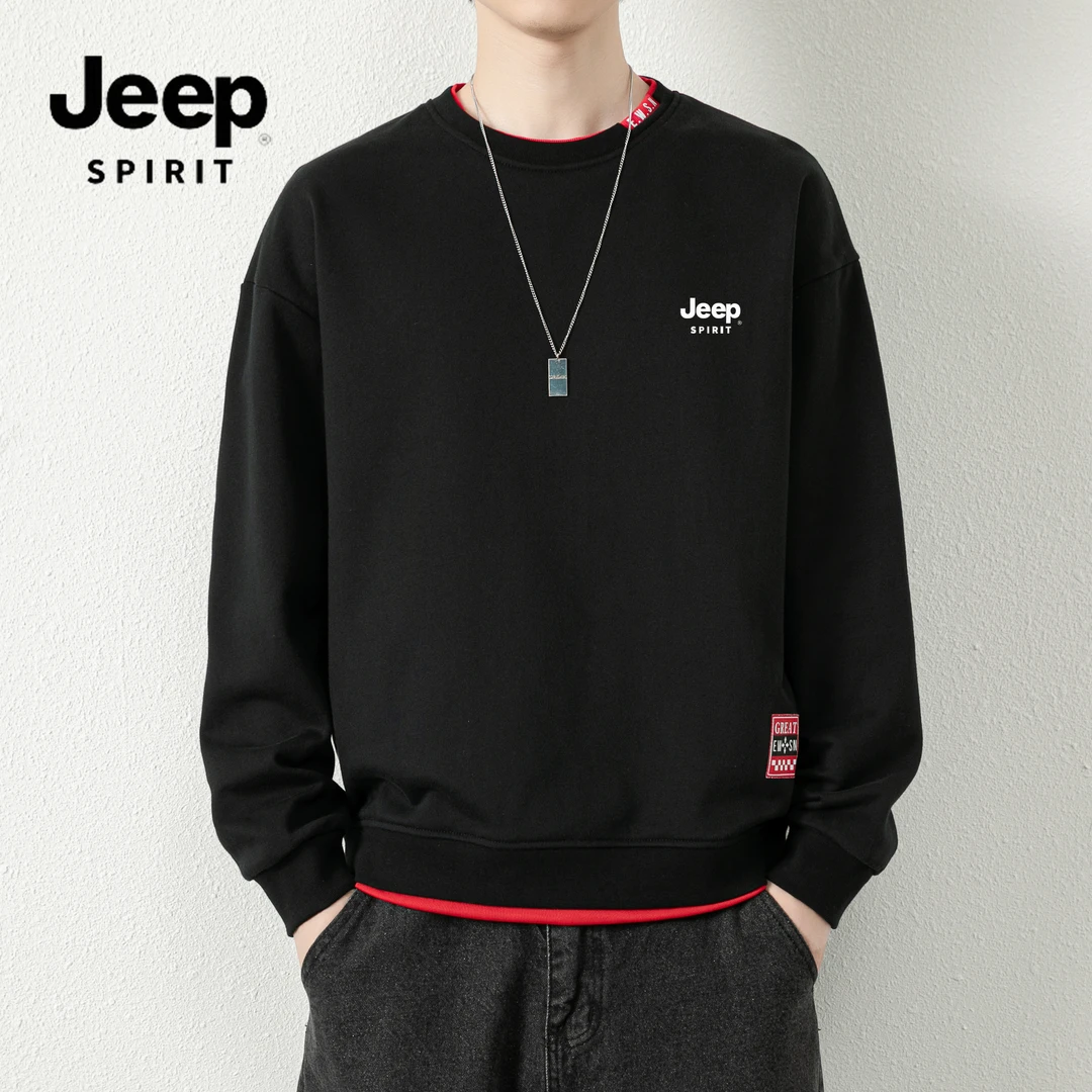 JEEPSPIRIT吉普长袖卫衣男秋冬新款休闲圆领大码加厚套头T恤上衣