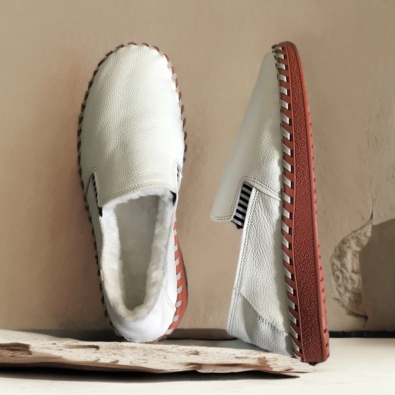 新款秋冬加绒保暖休闲皮鞋棉羊毛男士皮鞋软底舒适平底休闲乐福鞋