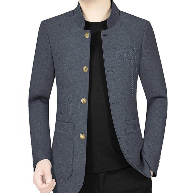 春秋中年夹克中华立领西服中式呢子上衣外套爸爸