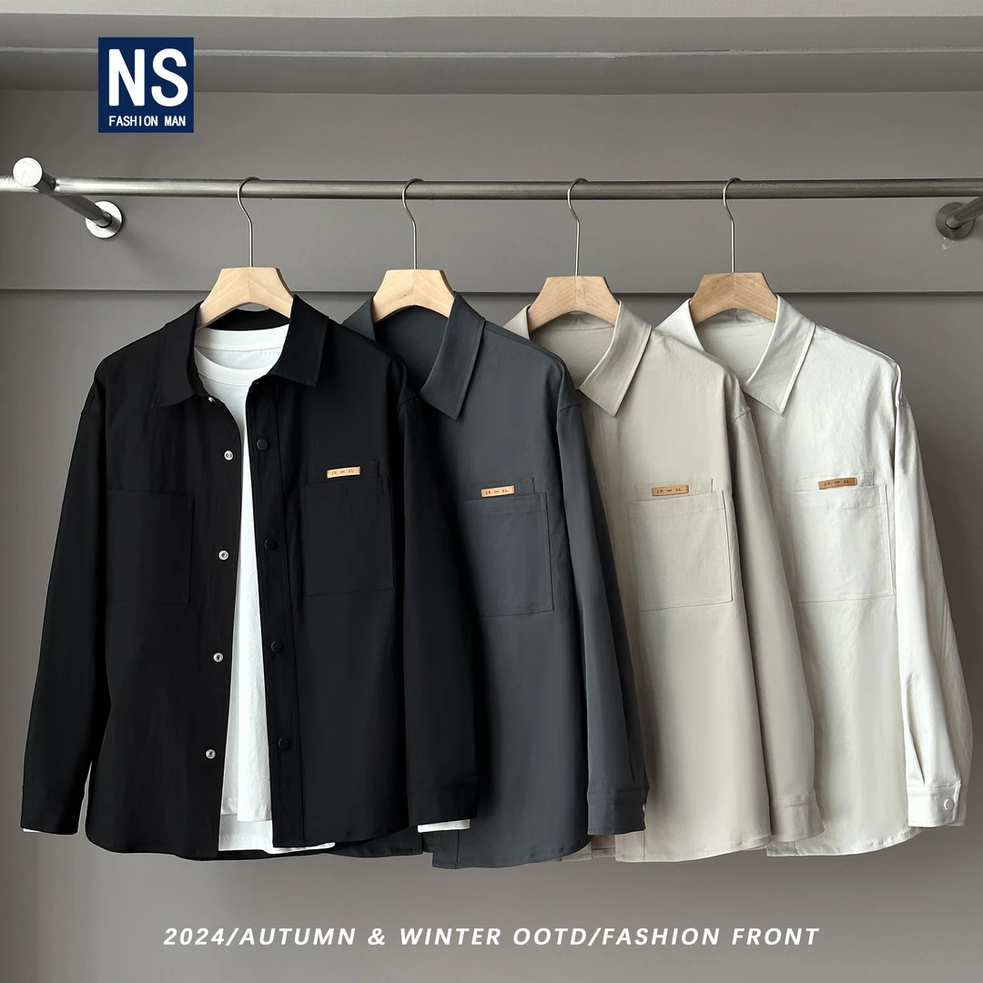 【NS】春季复古休闲简约字母贴布百搭双口袋衬衫外套829