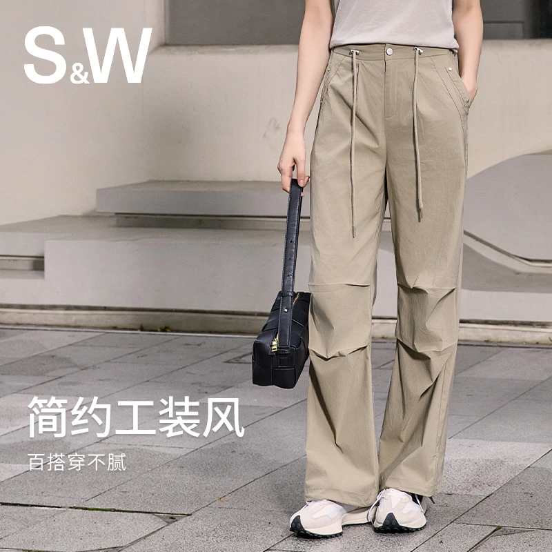 SW速惟 夏季高腰工装裤运动时尚百搭休闲长裤宽松显瘦休闲裤 6132