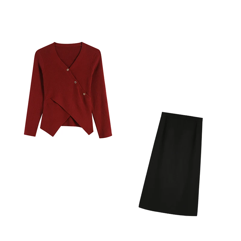 酒红色/黑色上衣+黑色长半裙ZL102358+ZL38595