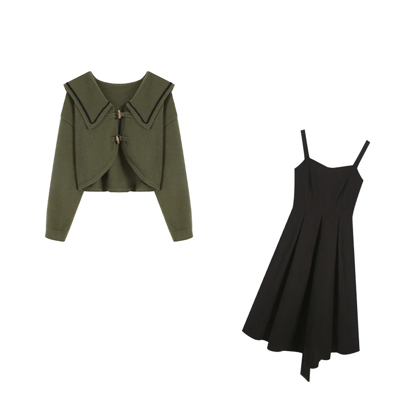 【绿野仙踪】2024秋冬气质减龄显瘦遮肉毛衣吊带裙两件套ZL100977