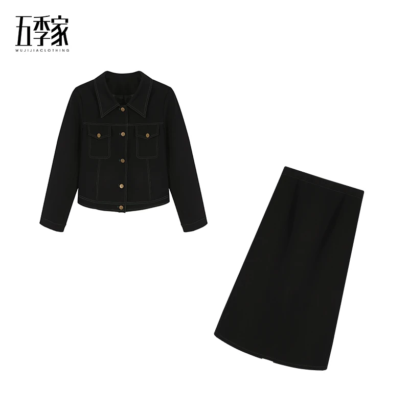 橘子 黑色上衣+长半裙两件套五季家ZL99309