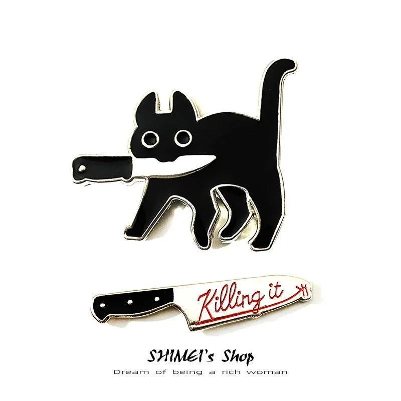 dagger黑猫胸针penknife猫咪动物徽章胸针别针扣帽徽包包学生男女