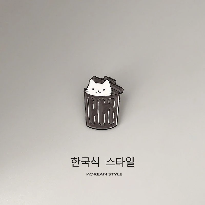 垃圾桶猫咪胸针学生卡通可爱日系黑色金属徽章包包别针配饰小饰品