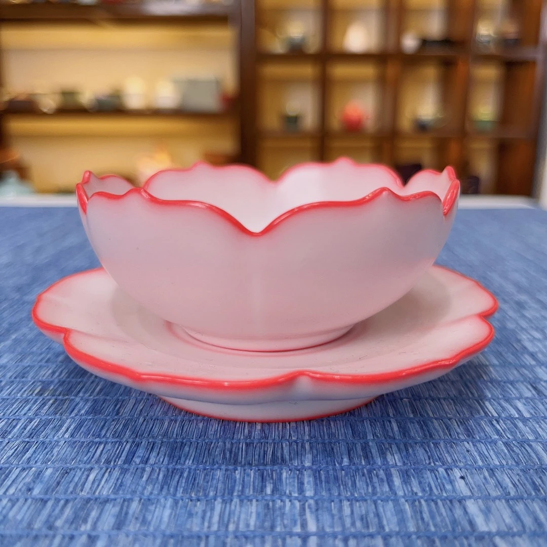 中式 开片 粉色猪油冻茶滤茶漏  手工陶瓷过滤茶具纯手工 b0552