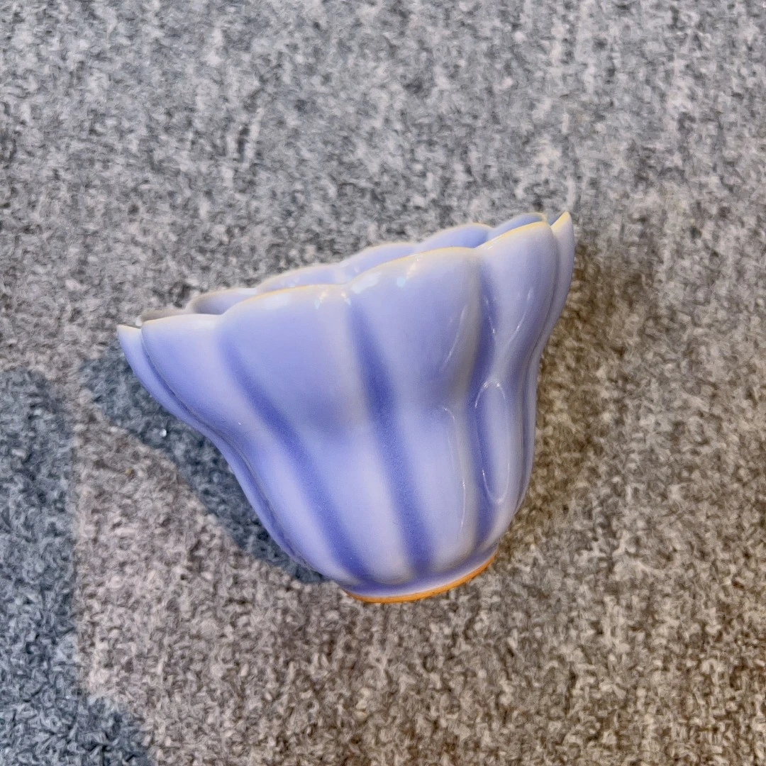 文涛紫色佛手杯主人杯 陶瓷手工茶杯菊瓣礼盒证书  b0209 90ml