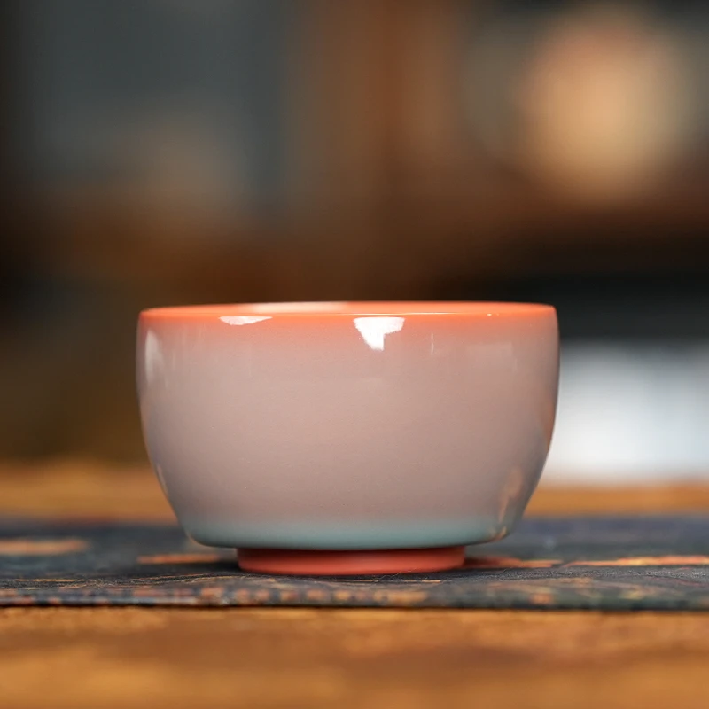 开片橘色主人杯 手工渐变主人杯 家用个性主人杯品茗杯b0656 90ml