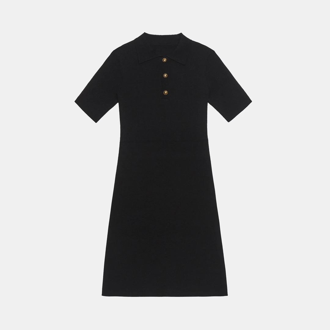 【清仓不退换】“黑天鹅”夏季超细冰麻翻领经典小黑裙女装连衣裙S185