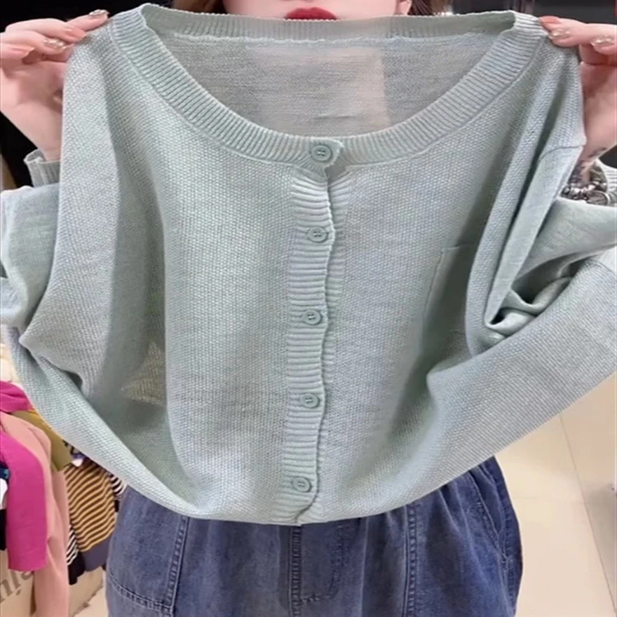 洋气宽松圆领针织衫夏季薄款亲肤透气防晒衣时尚简约不挑人开衫女