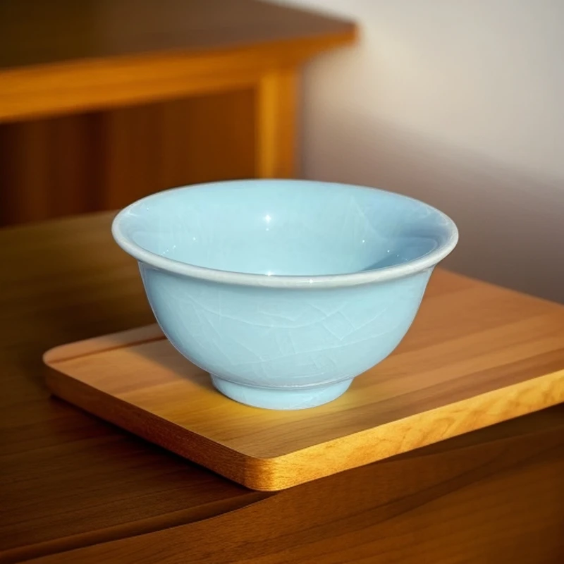 【念恩】原产地汝瓷手工支钉永乐杯原矿天青釉开片80cc品茗杯