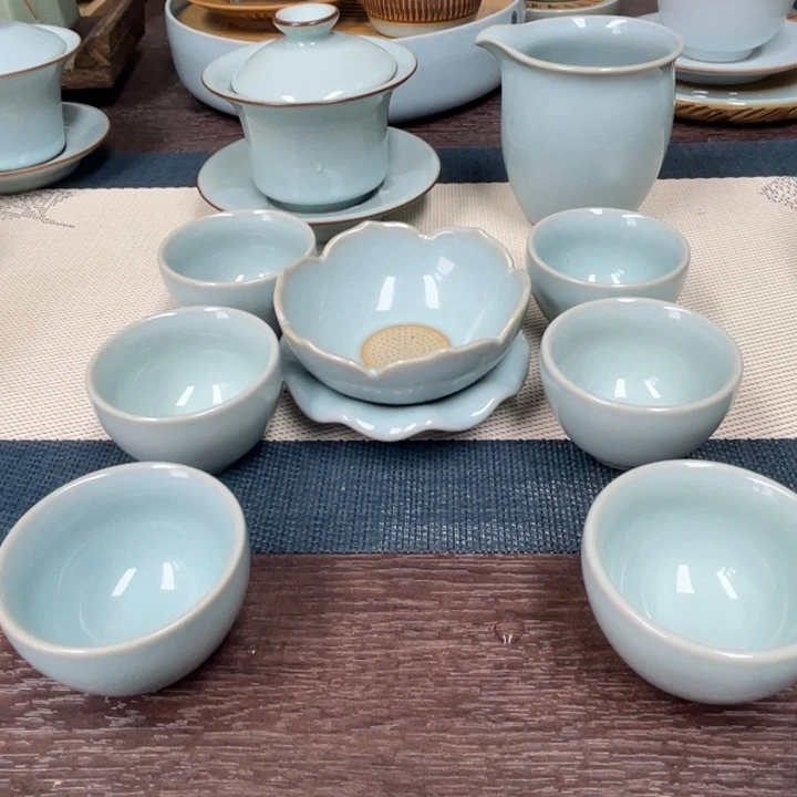 天青色金边三才马蹄盖碗套装赵琳老师