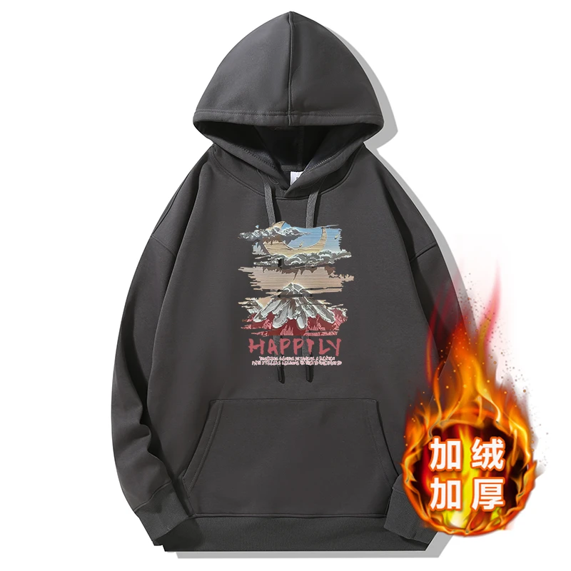 大白鲨华棉绒帽衫火山加绒加厚秋冬情侣穿搭