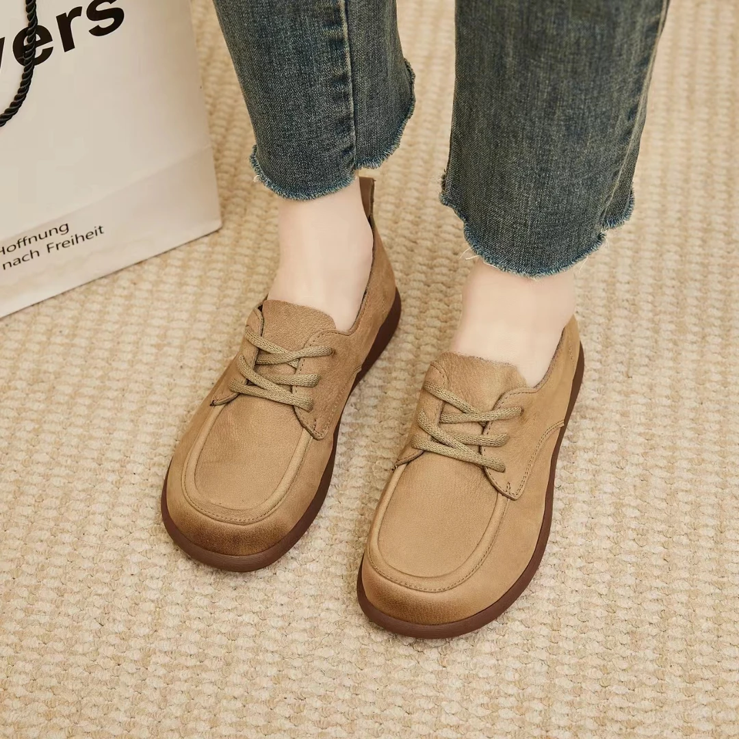 圆头乐福鞋女2024秋款复古英伦小皮鞋舒适休闲软底单鞋4109