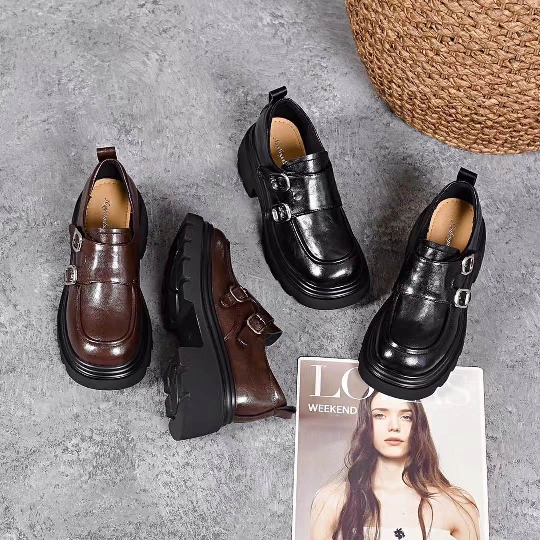 2024秋冬头层羊皮厚底复古英伦风百搭舒适时尚乐福鞋