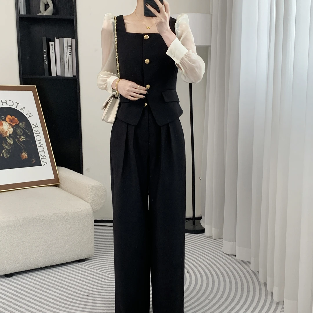 拉夏贝尔/24秋季新法式时尚气质显瘦小香风外套长裤套装 9236 CCX