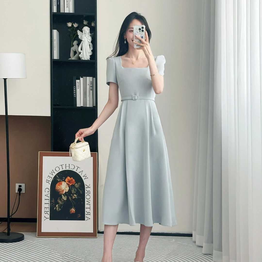 拉夏贝尔24夏新款清凉感波粒时尚小众轻奢设计感连衣裙 1657 LS