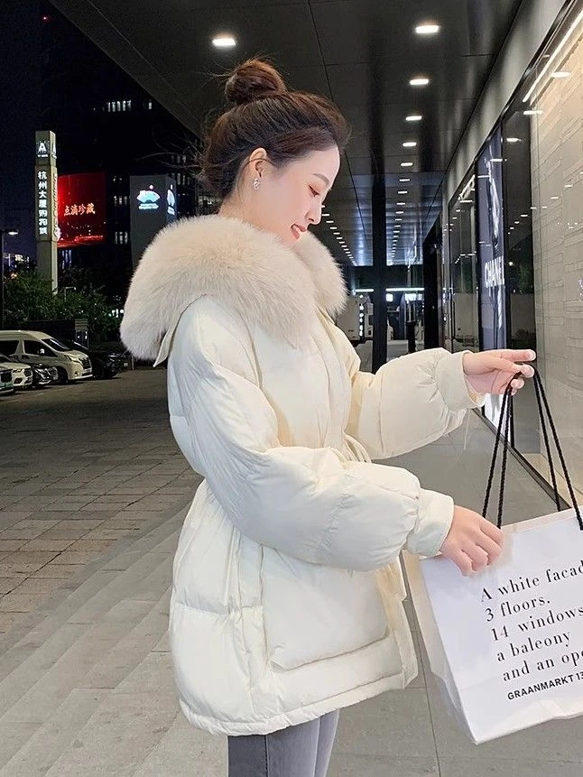 波司登真狐狸毛领名媛羽绒服女冬季2023新款加厚收腰短款小个子黑
