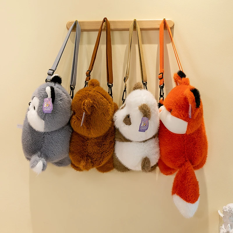 新款卡通哈士奇动物单肩包ins少女休闲小狐狸毛绒包包个性熊猫包