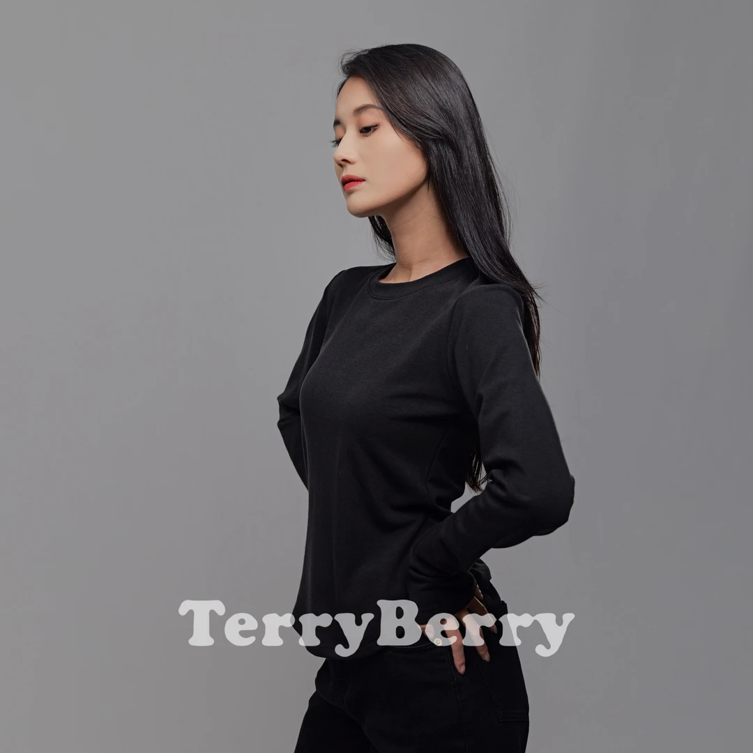 TERRYBERRY圆领弧形下摆打底衫磨毛舒适百搭修身保暖含羊毛
