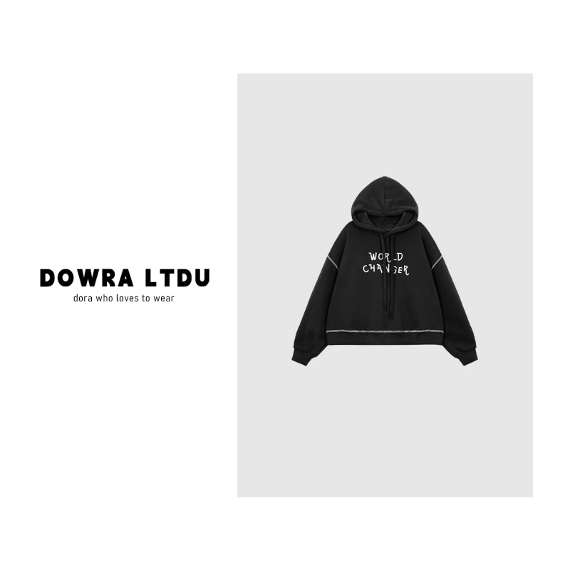 朵拉【】2024年冬季新款字母连帽加绒百搭卫衣228-7014